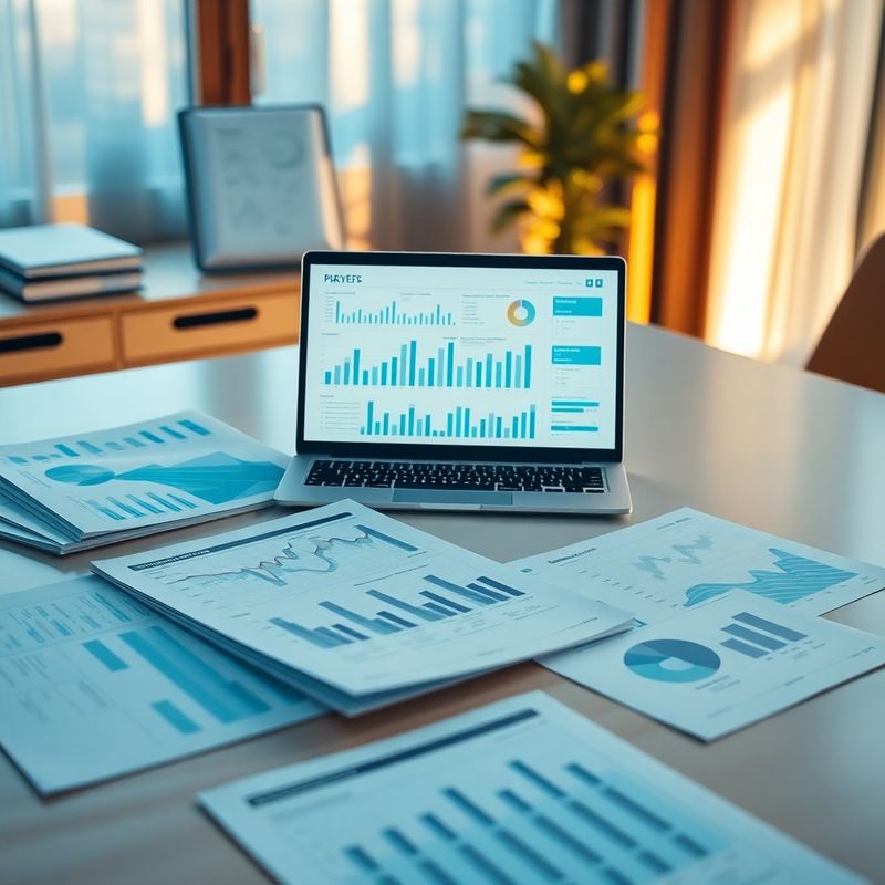 Rapoarte financiare corporative pe birou, cu accente albastru azur